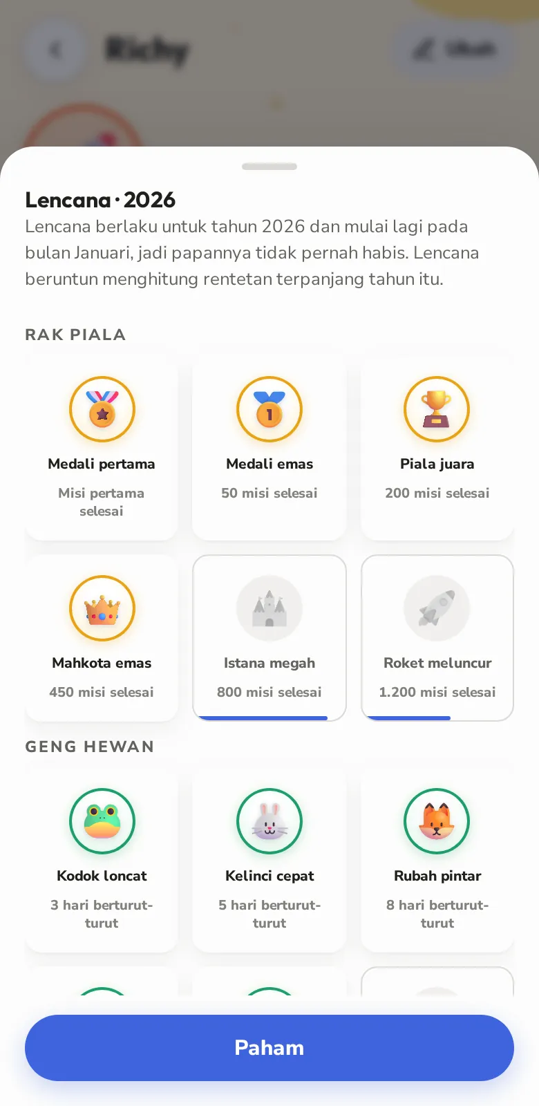 Lencana untuk dikumpulkan sepanjang tahun