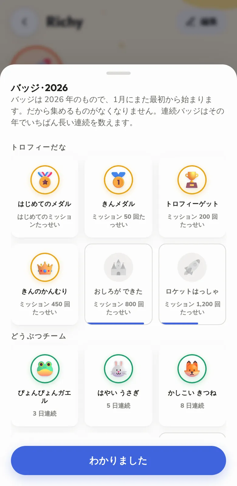 一年かけて集めるバッジ