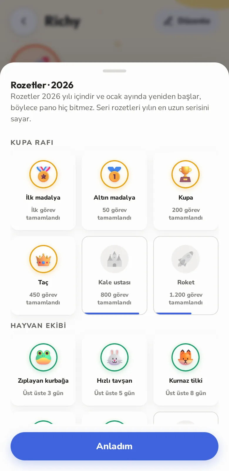 Yıl boyu toplanacak rozetler