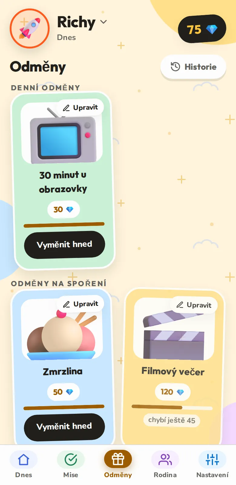 Odměny, na které si spoří