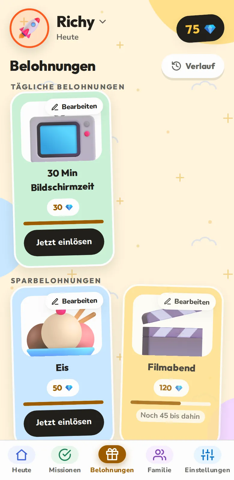 Belohnungen, auf die sie sparen