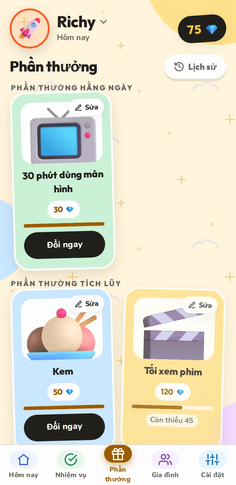 Phần thưởng các con đang dành dụm