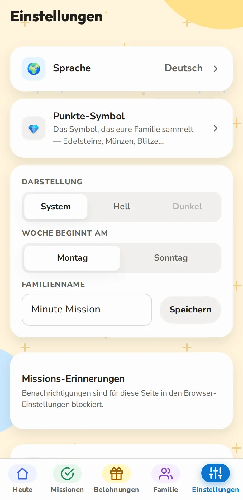 Deins, in Minuten eingerichtet