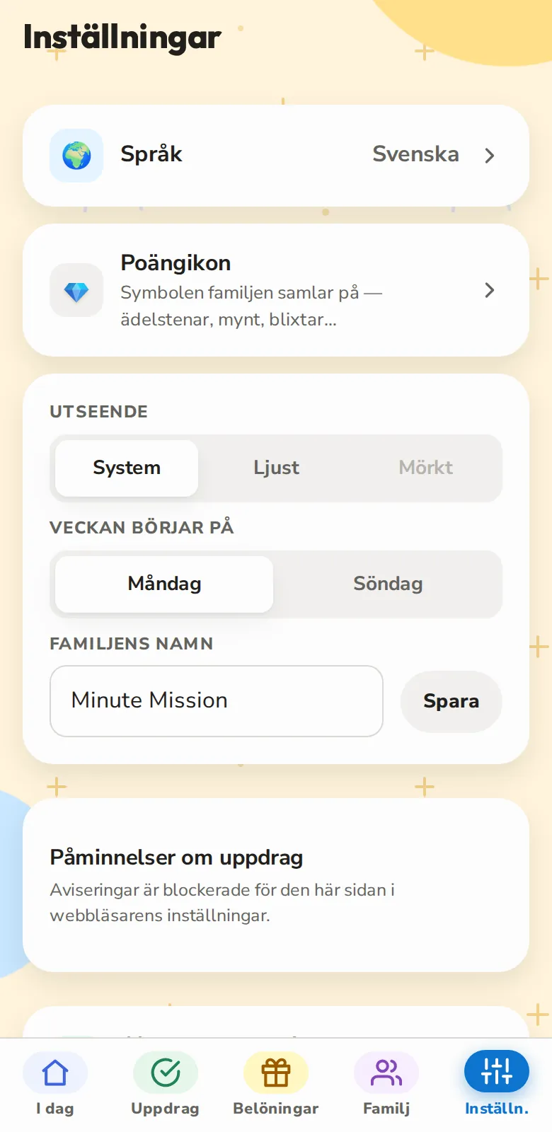 Din att ställa in, på minuter