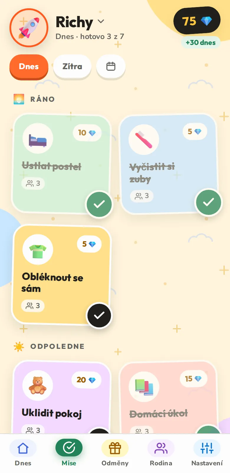Dnešek, mise po misi