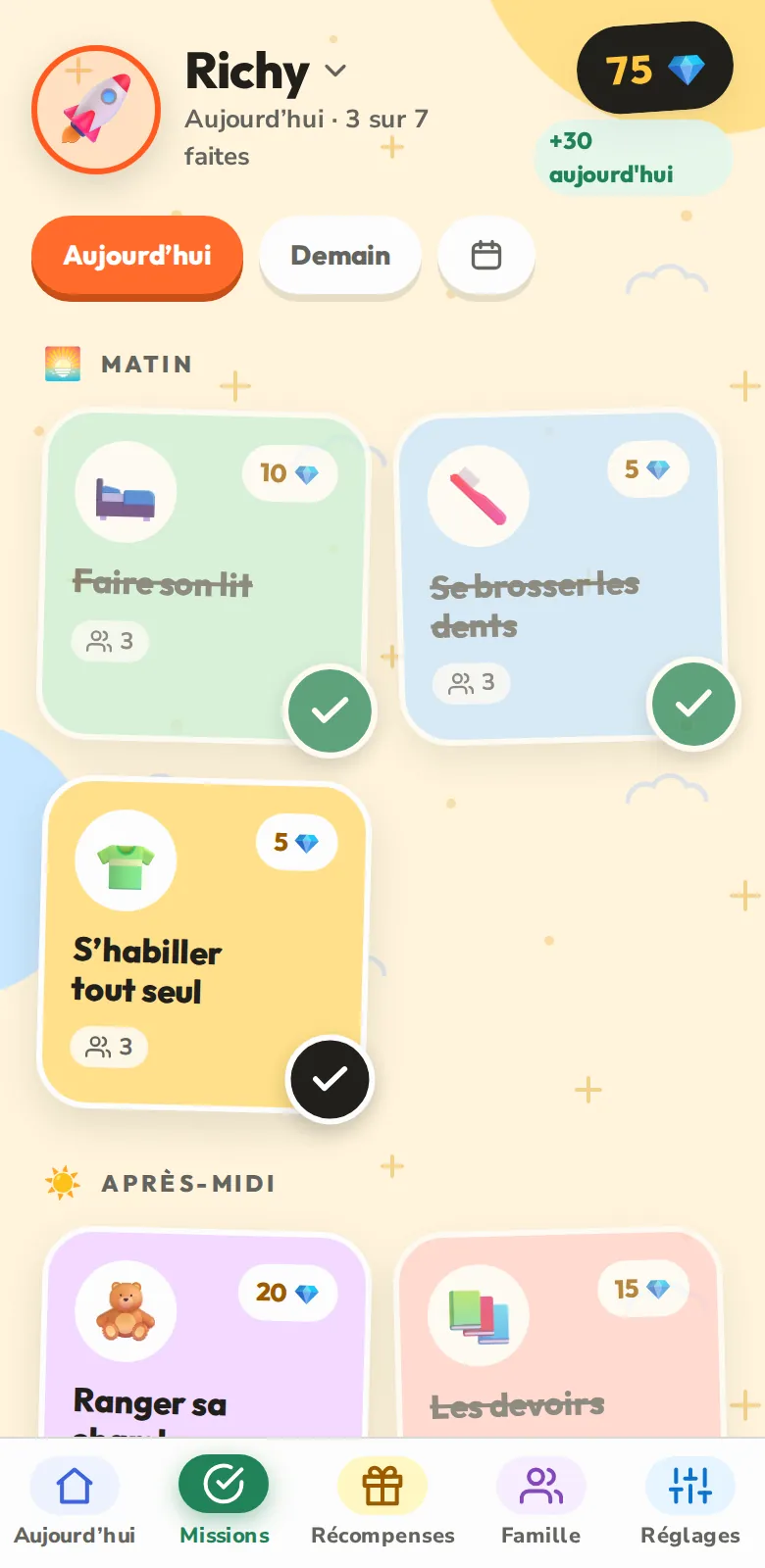 Aujourd'hui, mission par mission