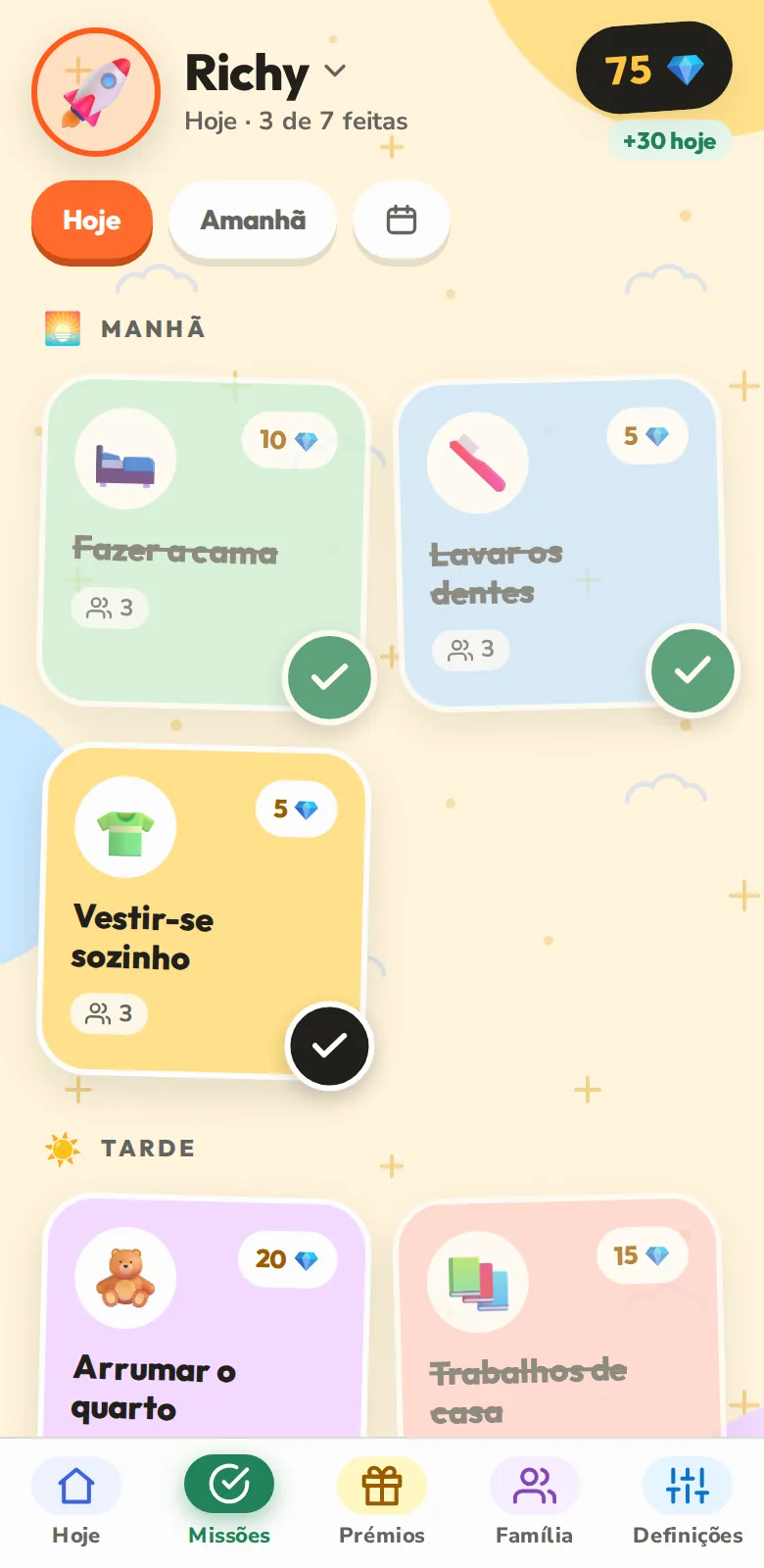 Hoje, missão a missão