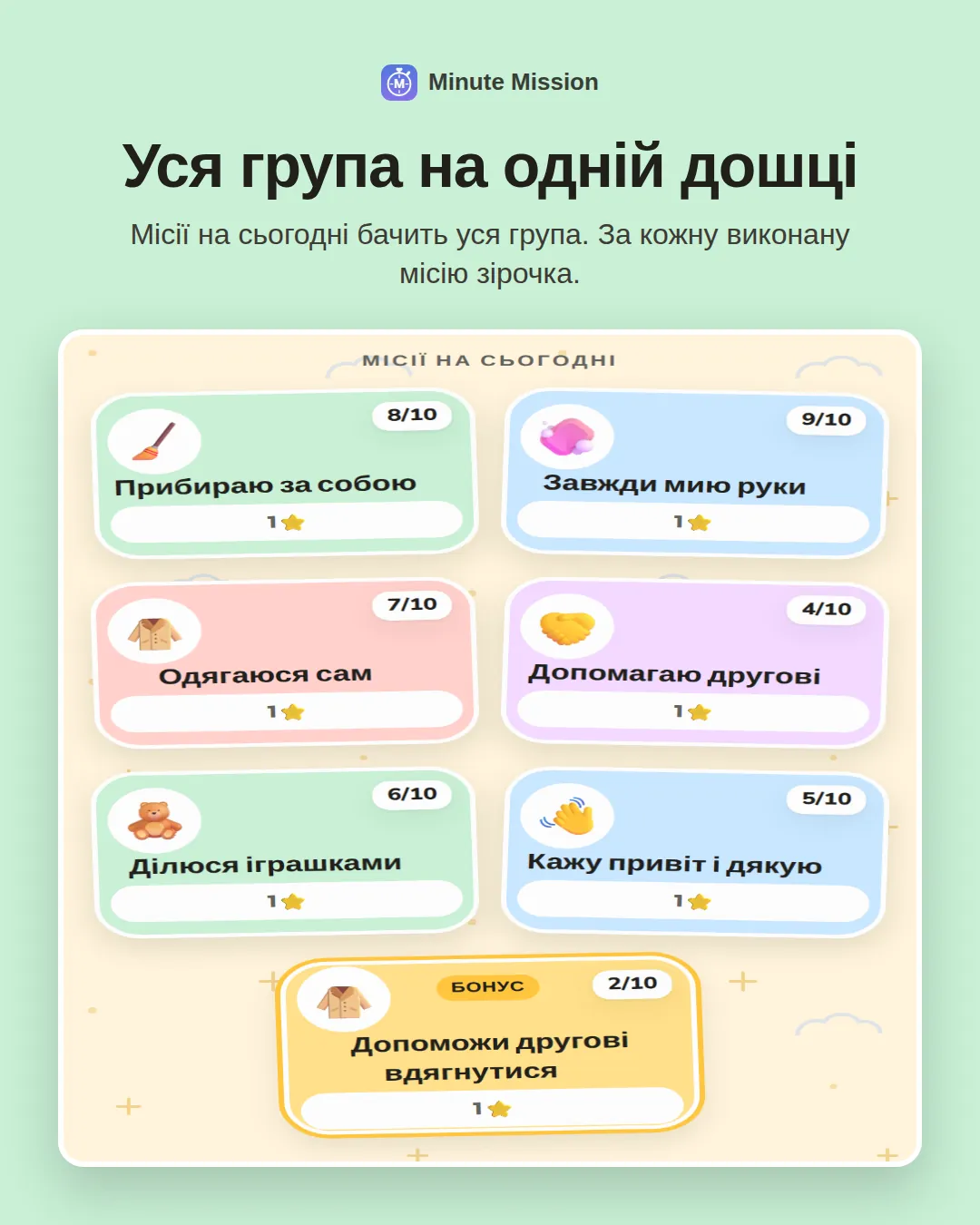 Уся група на одній дошці: Місії на сьогодні бачить уся група. За кожну виконану місію зірочка.