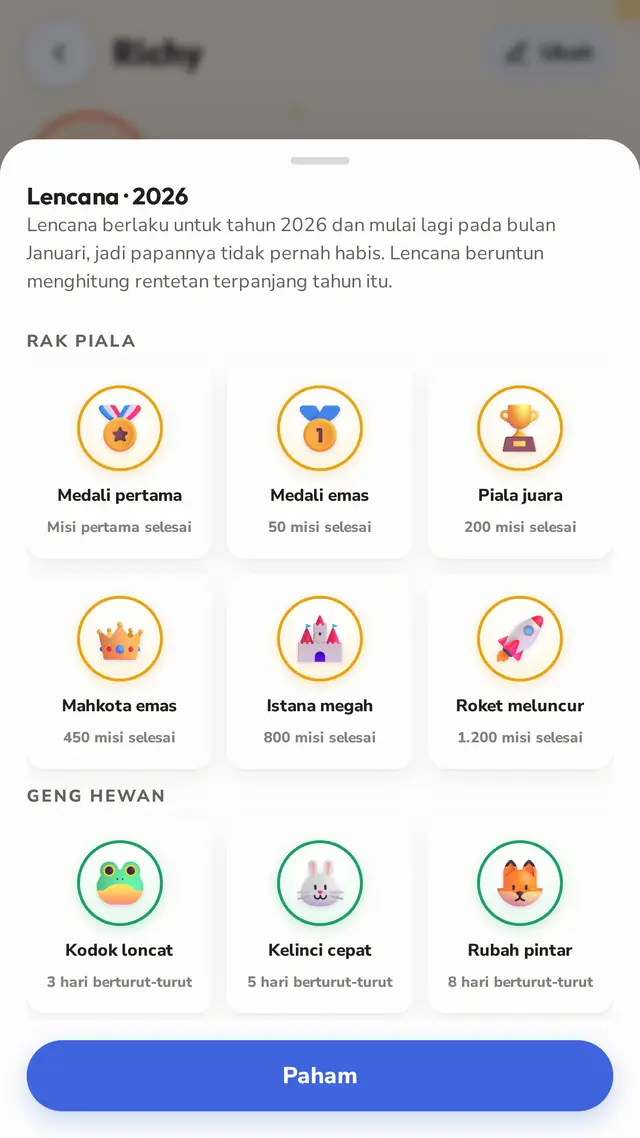 Lencana untuk dikumpulkan sepanjang tahun