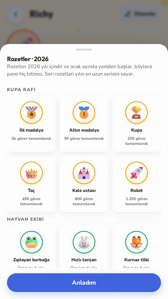 Yıl boyu toplanacak rozetler