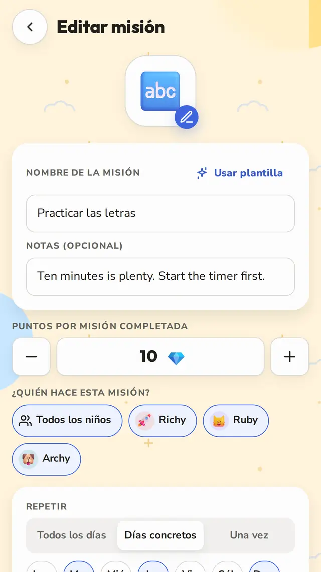 Cada día, ciertos días o solo una vez