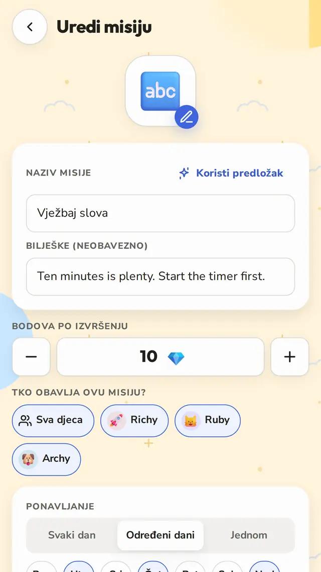 Svaki dan, određeni dani ili samo jednom