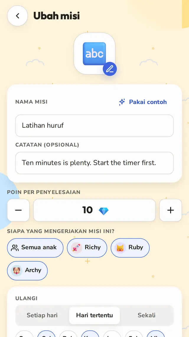 Setiap hari, hari tertentu, atau sekali saja