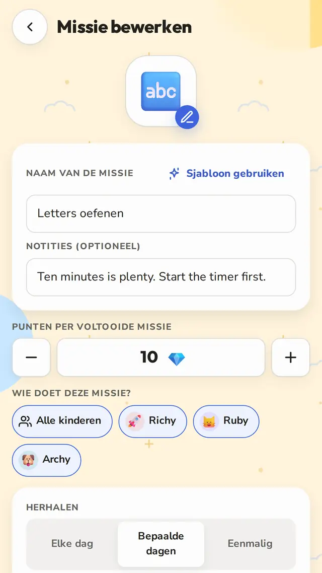 Elke dag, bepaalde dagen, of maar één keer